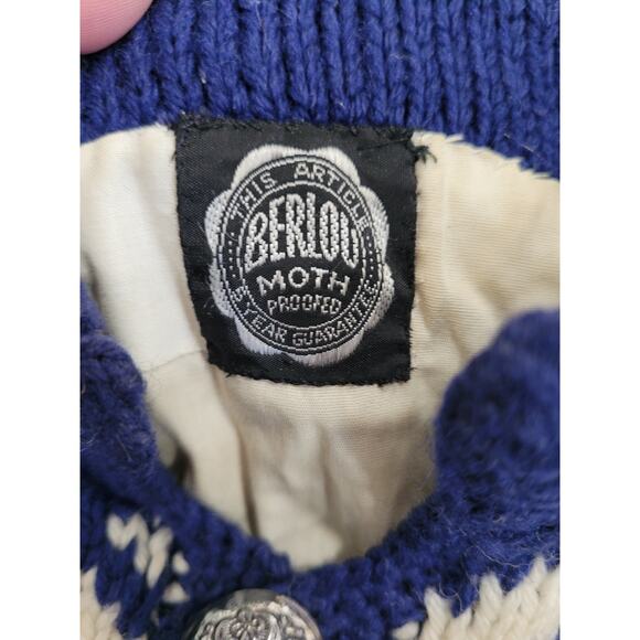 Vintage Berlou Norweigan Wool Winter Snowflake Blue Sweater L-XL #17 - Picture 8 of 8